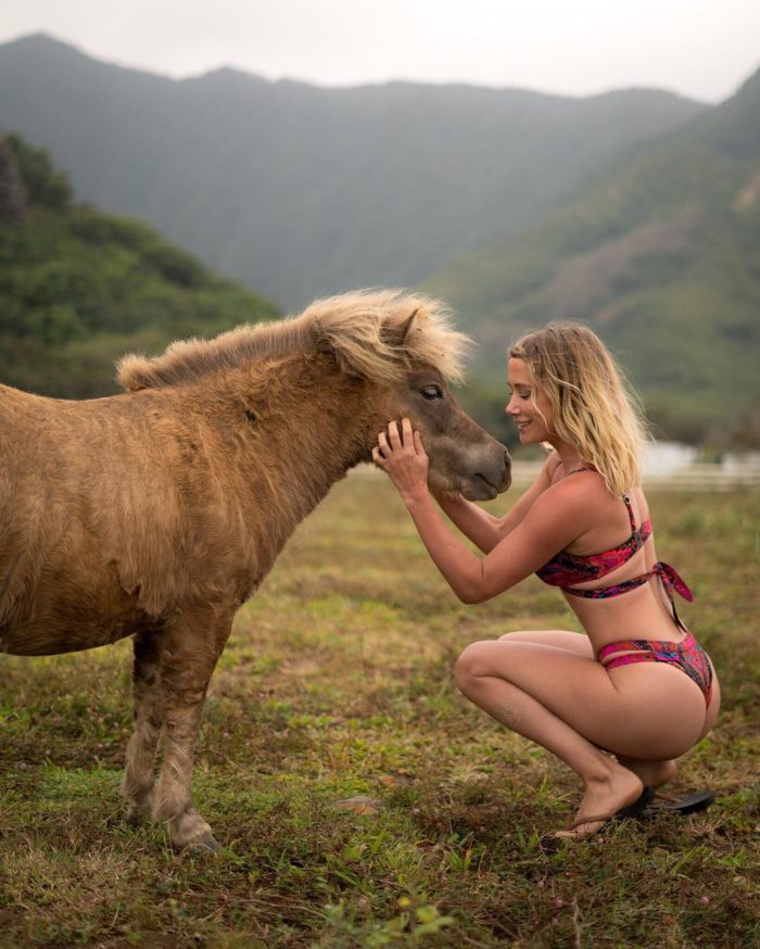 Sara Jean Underwood with a Donkey