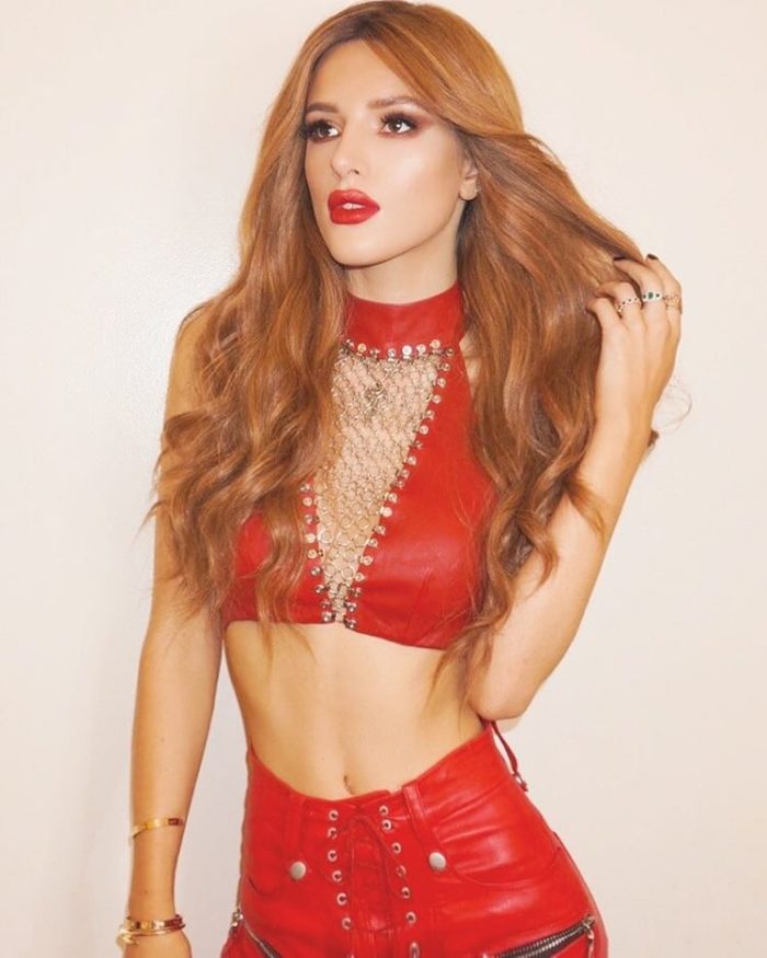 Bella Thorne in red leather